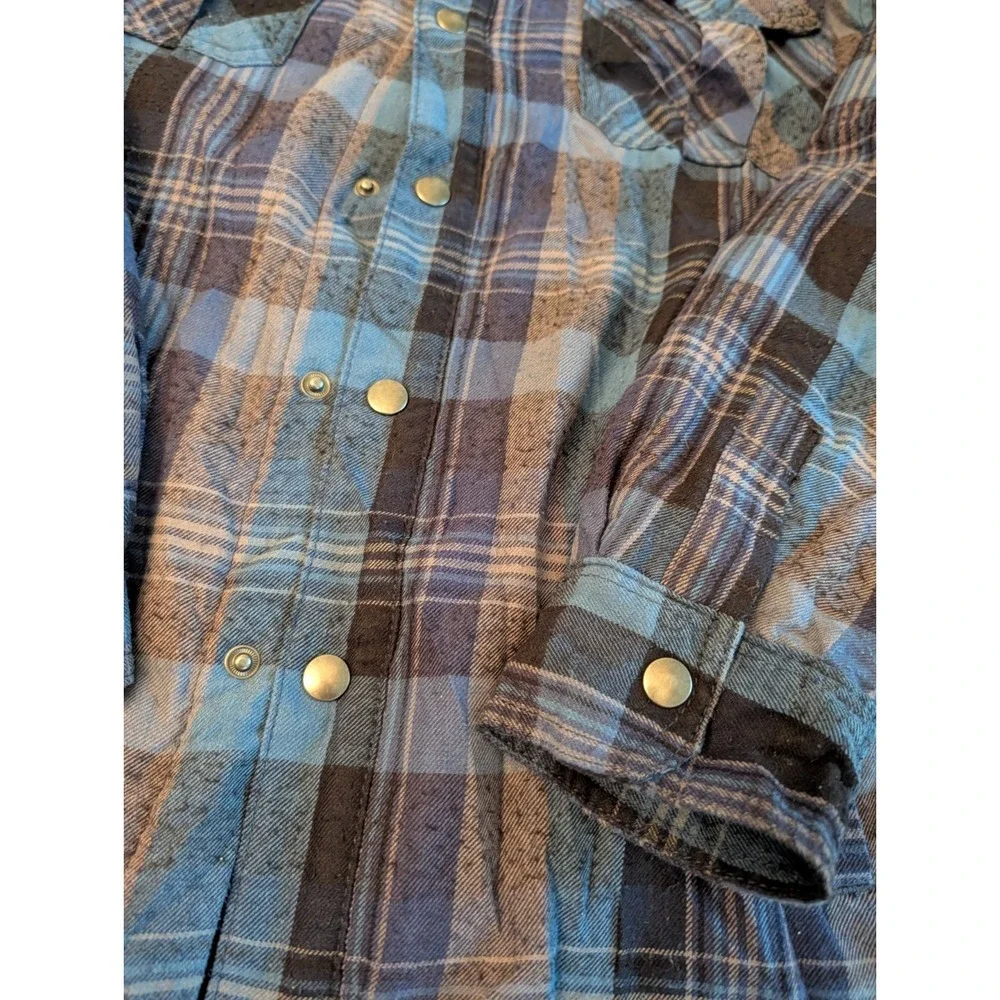 MBX Premium Goods Flannel Shacket Shirt‎ Mens L Blue Plaid Button Up Long Sleeve
